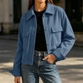 thumbnail image 2 of Admvng Women's Cropped Shacket Jacket Lapel Button Down Comfortable Chest PocketCasual Long Sleeve Ladies Coat Outerwear, 2 of 8