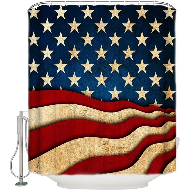 JOOCAR Shower Curtain Set with Hooks American Flag Stars Hearts 4th of July Shower  Curtain for Bathroom Check Plaid Stripe Waterproof Polyester Bath Curtain  Set for Independence Day 72x72 Inch 