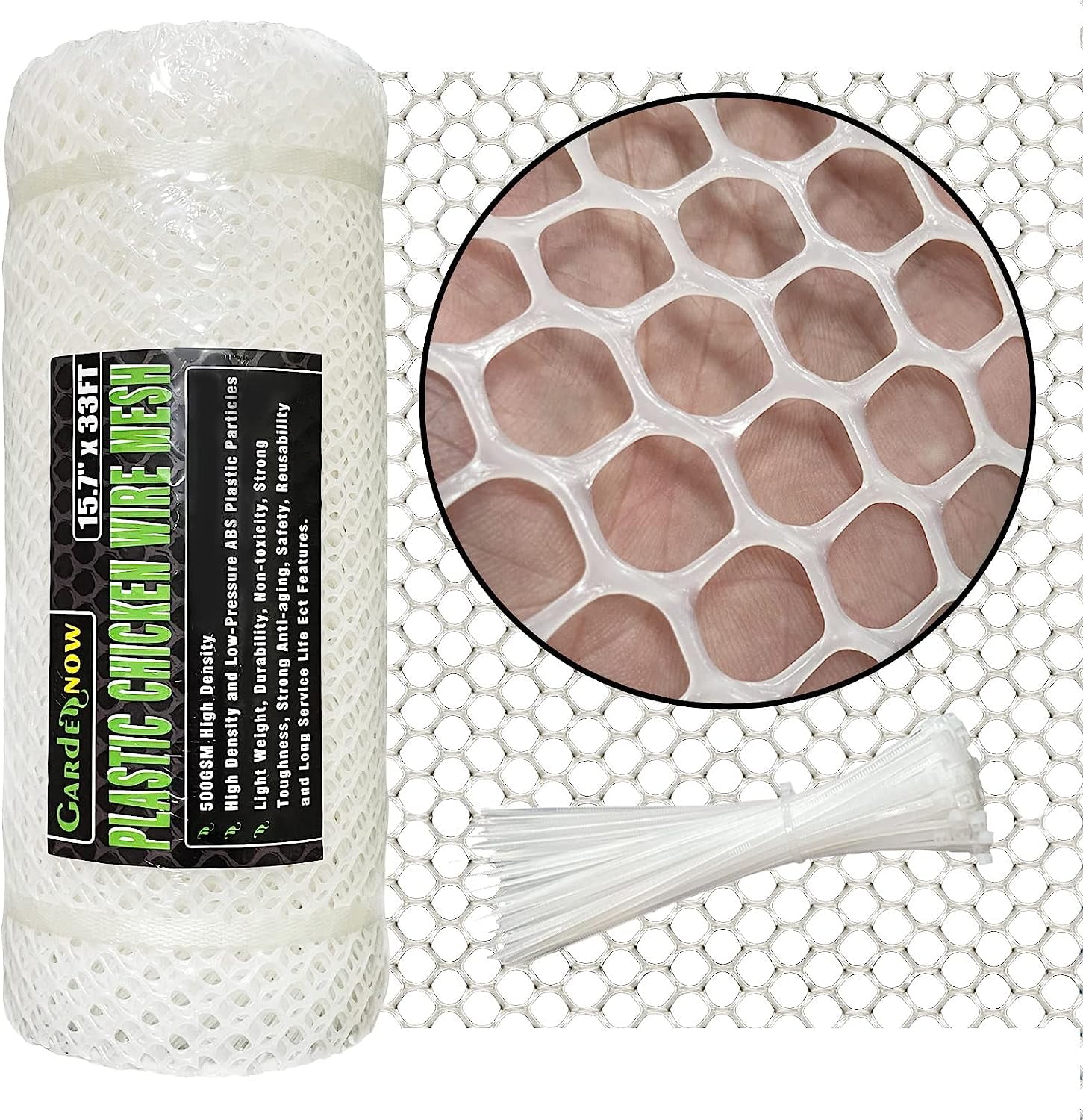 Upgraded 15.7IN x 33FT ABS Plastic Chicken White Wire Fence Mesh, Poultry Fencing, Hexagonal