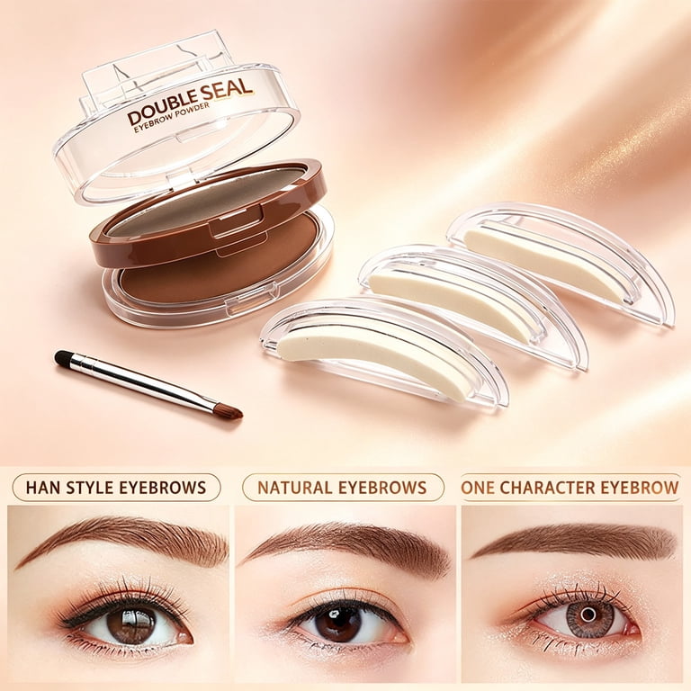 Simple Colorful Makeup Eyebrow Stamp Kit, Brow Stamp with Powder and Stencils, Dual Color Dark ...