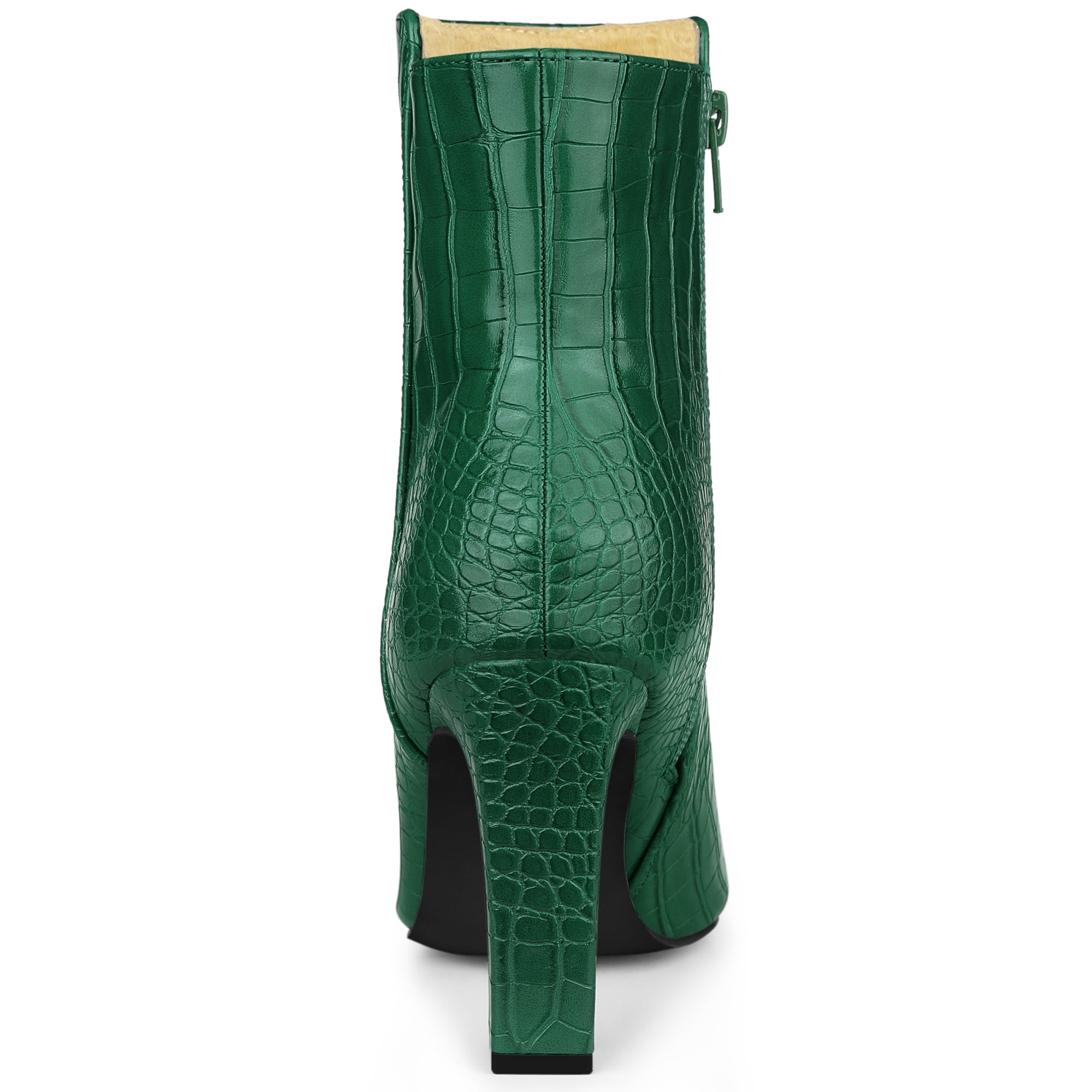 DARING DIVA Women's Pointy Toe Block High Heels Ankle Boots Dark Green 11