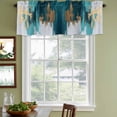 thumbnail image 3 of Abstract Teal Green Curtain Valances for Windows, Kitchen Valance Window Treatments Panel 2 Pack, White Gold Textured Art Rod Pocket Short Curtains for Bathroom Bedroom 60 x 18 Inch, 3 of 8