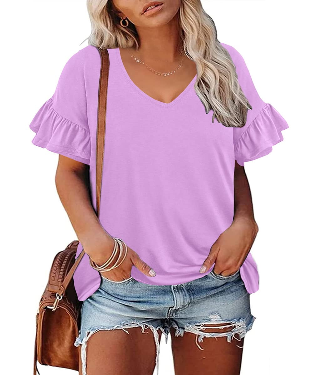 Florboom Women's Plus Size V-Neck Tunic Top - Long Sleeve Casual Tee In Purple, Size 4X - View #2