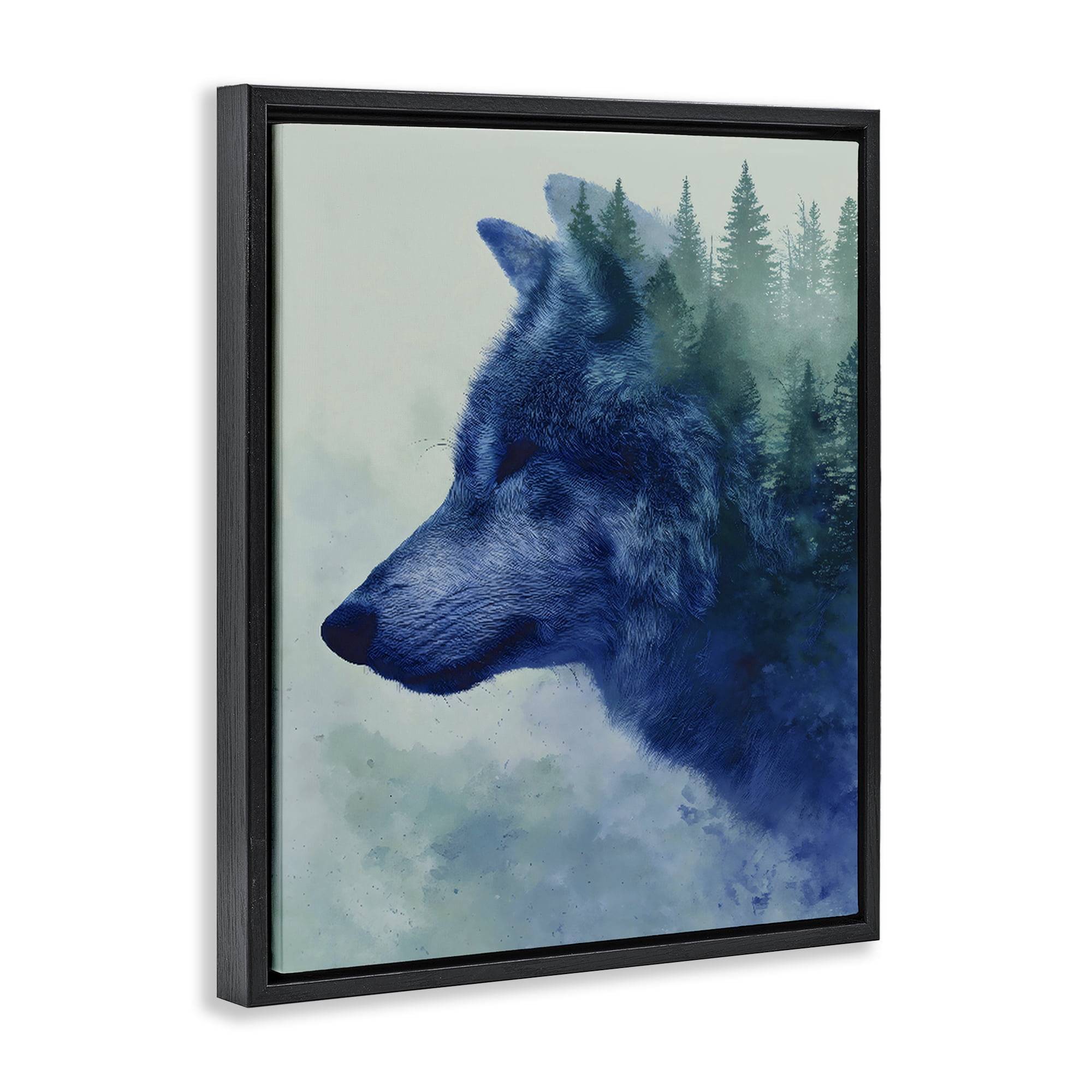 Stupell Industries Indigo Wolf in Misty Pines Black Framed Floater Canvas Wall Art, design by Franklyn Gregory