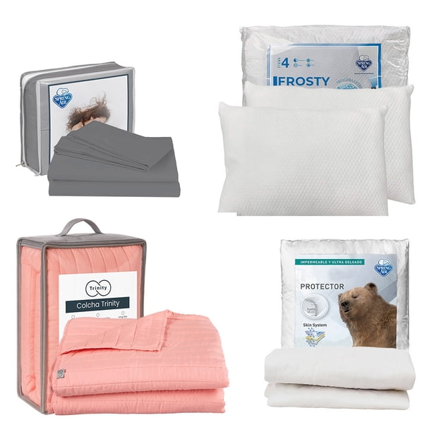 Colcha Queen Size Acabado Ultrasónico Trinity Rosa + Protector de colchón + Juego de Sábanas + Almohada Frosty 2