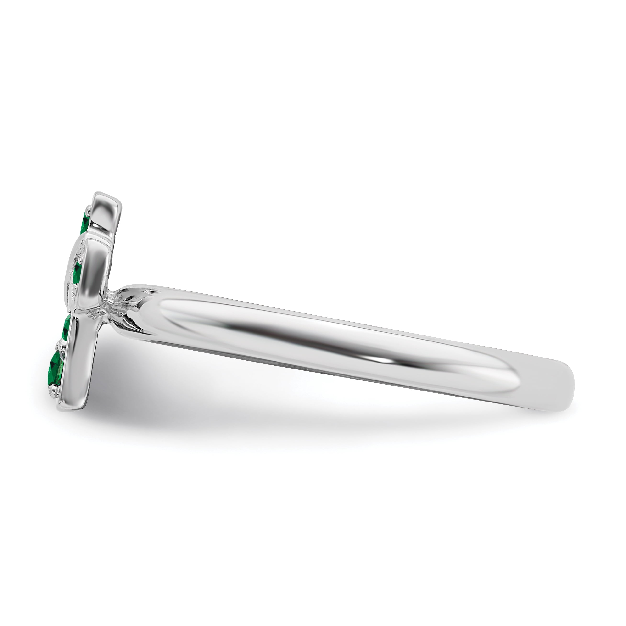Created Emerald Sterling Silver Rhodium Cross Ring