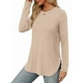 thumbnail image 3 of Women'S Long Sleeve Crew Neck Shirt Side Basic Loose Tunic Top Casual Apricot XXL, 3 of 5