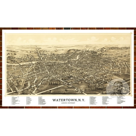 Ted's Vintage Art Map of Watertown, NY 1891; Old New York Decor 24