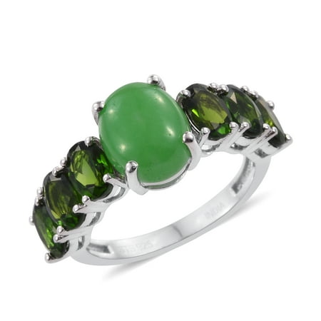 Diopside Quartz Ring - Girls Green Jade Chrome Diopside Platinum Over Silver Cocktail Ring -ST