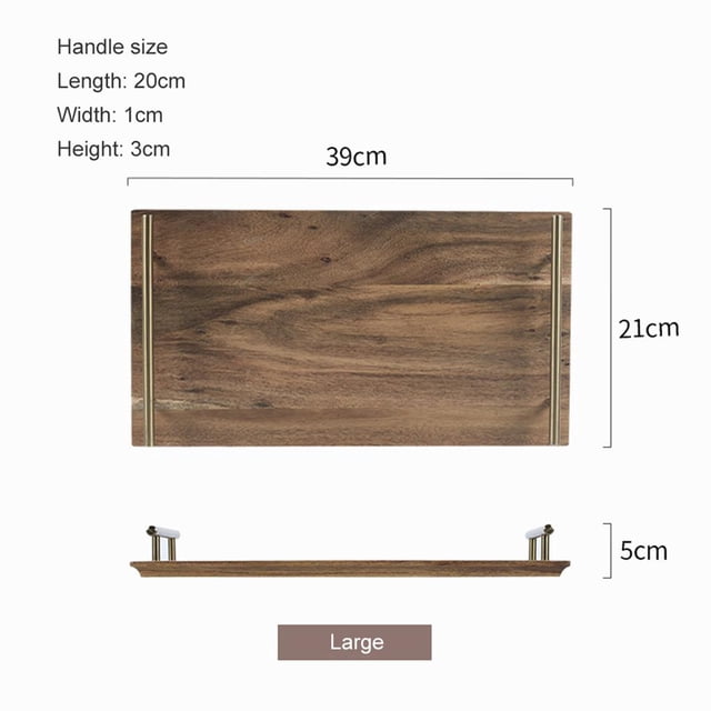 facefd Wood Serving Tray Multipurpose Dessert Fruit Tray with Metal Handles Breakfast Tray No.3