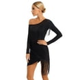 thumbnail image 2 of YONGHS Women Off Shoulder Mesh Patchwork Latin Dance Tassel Dress Salsa Cha Cha Dance Costume Black XXL, 2 of 7