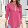thumbnail image 3 of Women's 3/4 Length Sleeve V Neck Flowy Tunic Blouses Work Tops Shirts with Zippers, 3 of 3