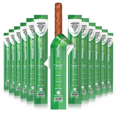 Mission Meats Beef Sticks – 100% Grass Fed & Pasture Raised, Zero Sugar, Gluten Free, Individually Wrapped Healthy Snacks, Whole 30 & Paleo Friendly, Original 1oz (Pack of 12)