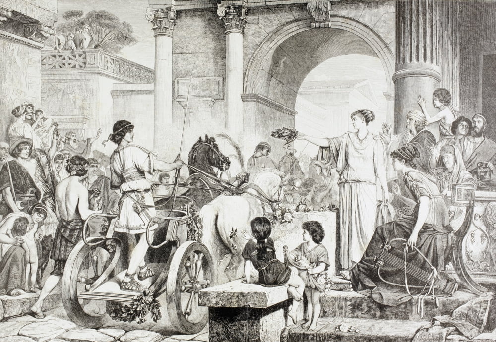 Ancient Greek Olympic Games The Winner Of The Chariot Race Is Saluted And Offered The Champions Crown After A Work By De Courten From El Mundo Ilustrado Published Barcelona 1880 Canvas Art - Ken Welsh