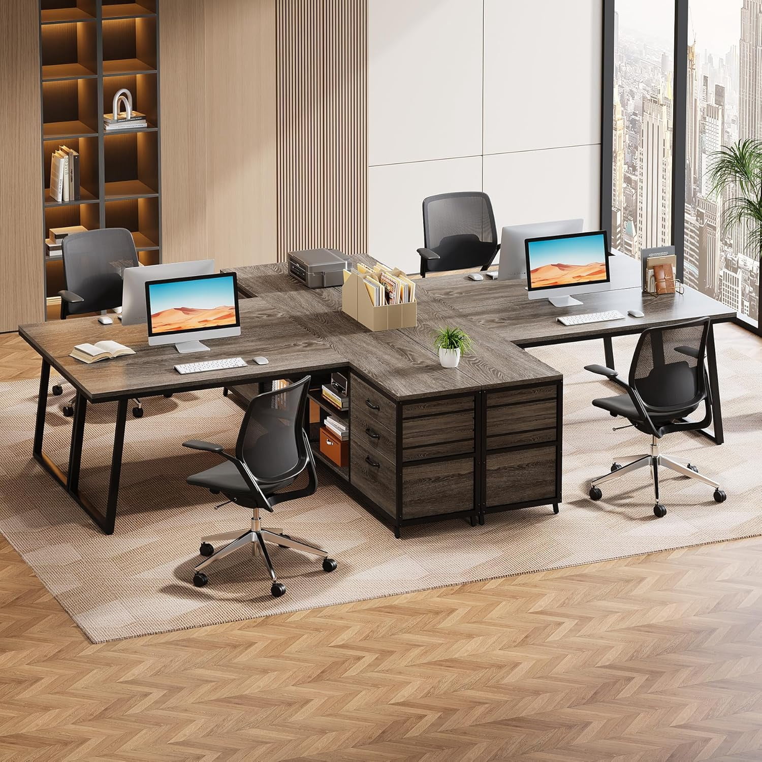 Tribesigns 53" L Shaped Office Desk, Reversible Corner Computer Desk with 3 File Drawers and 2 Storage Shelves for Home Office, Study, Gaming Room (Gray)