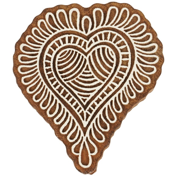 IBA Indianbeautifulart Textile Printing Block Hearts Print Hand Carved Wooden Stamp Wood Block Printing Textile Stamps For Fabric/ Pottery Blocks-3 Inch