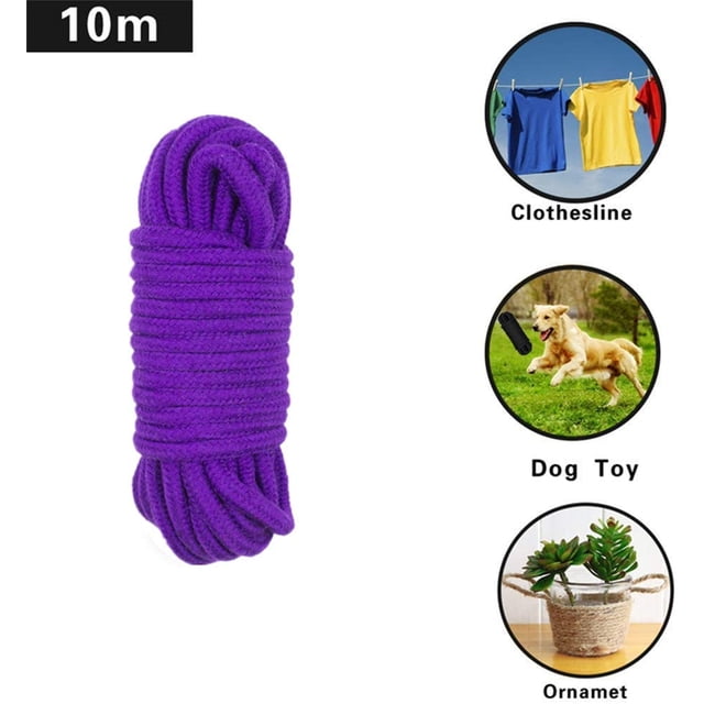 Casewin DIY 32 feet 8 mm Diameter Soft Polyester Silk Rope Solid Braided Twisted Nylon Decorative Ropes,10m Durable and Strong All Purpose Twine Cord Rope String Thread Cord (Purple)