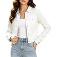thumbnail image 3 of Miaoju Women's Basic Long Sleeves Button Down Fitted Denim Jean Jackets, White XL, 3 of 5