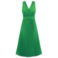 thumbnail image 4 of UTSJKR Women's Cocktail Dresses Deals Fashion Classic Solid Sundress V Neck Tank Dress Belted Pleated Swing Flowy Smocked Sleeveless Bodice Dresses Green M, 4 of 5