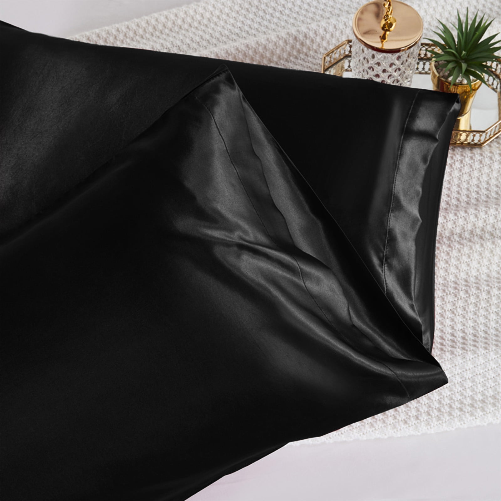 Hvmvliv Silk Pillowcase Satin Pillowcase Pillowcases Standard Size Set of 2 Luxury and Soft Satin Pillowcovers 2 Pack (20x30 Inches) Black