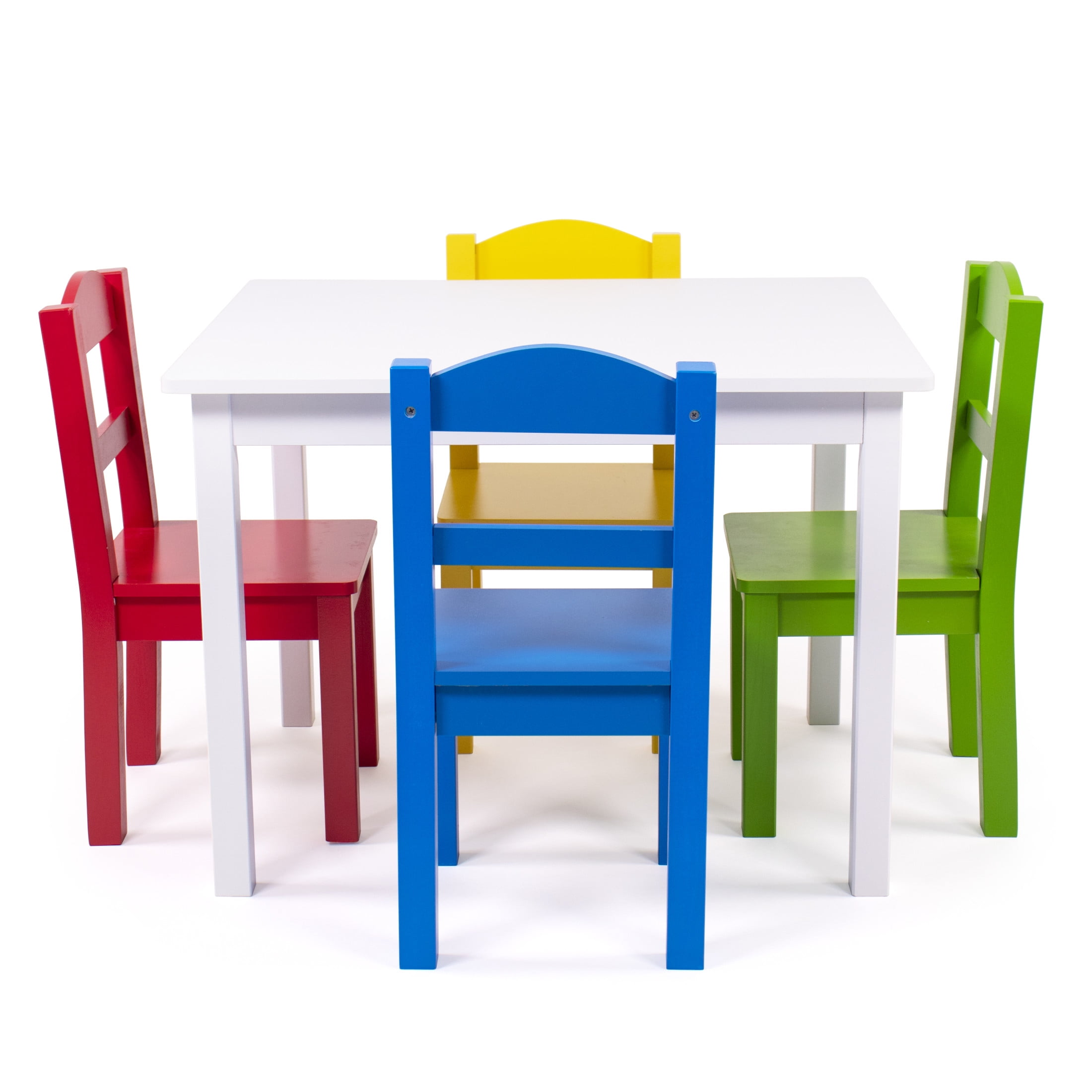 Humble Crew Kids 5-Piece Wood Table and Chair Set, White and Primary Colors
