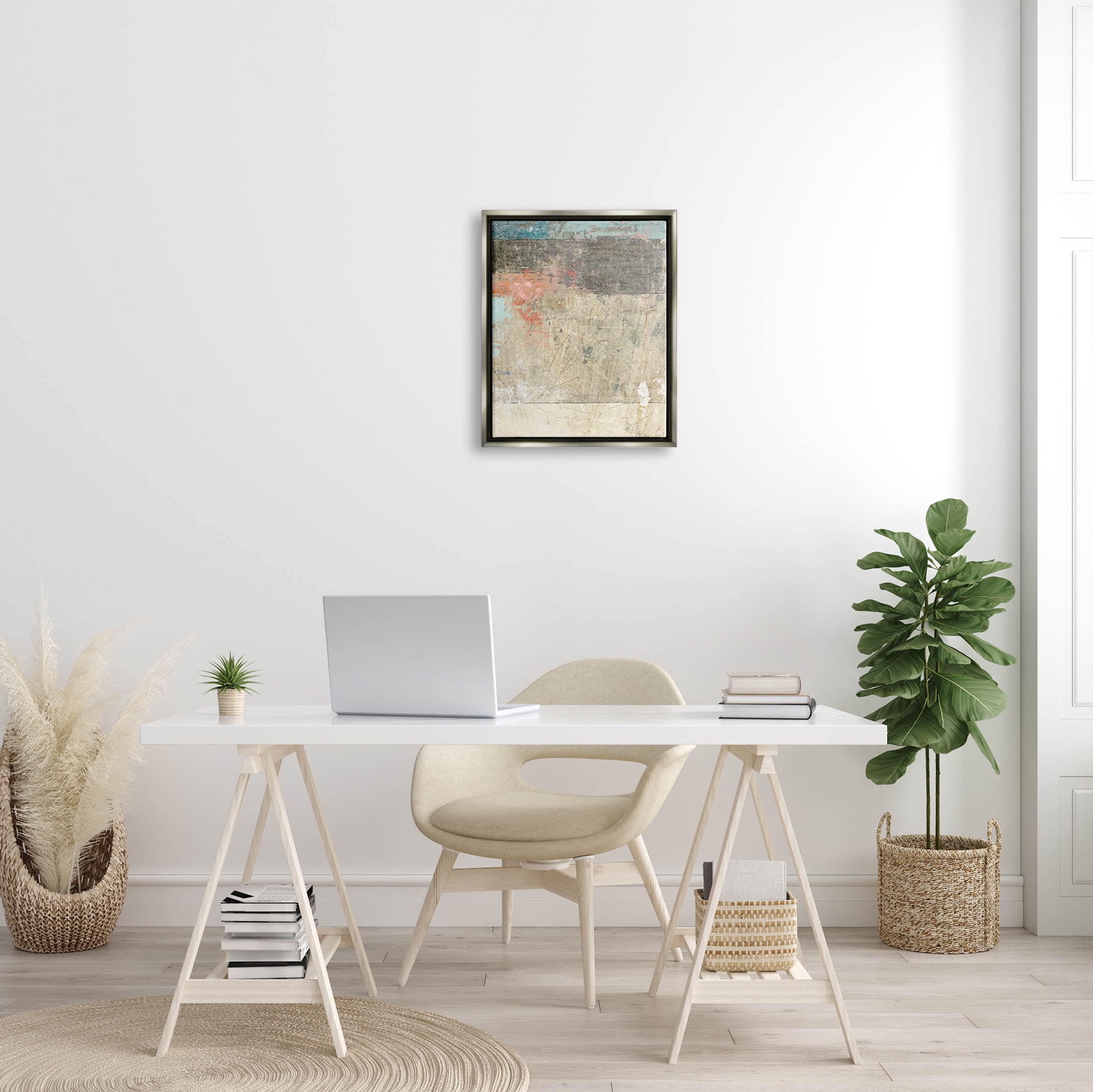 Stupell Industries Urban Layered Abstract Collage Painting Luster Gray Floating Framed Canvas Print Wall Art, Design by Suzanne Nicoll