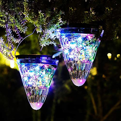 2 Pack Solar Lanterns Lights Outdoor Hanging 50 LEDs,Conical Design