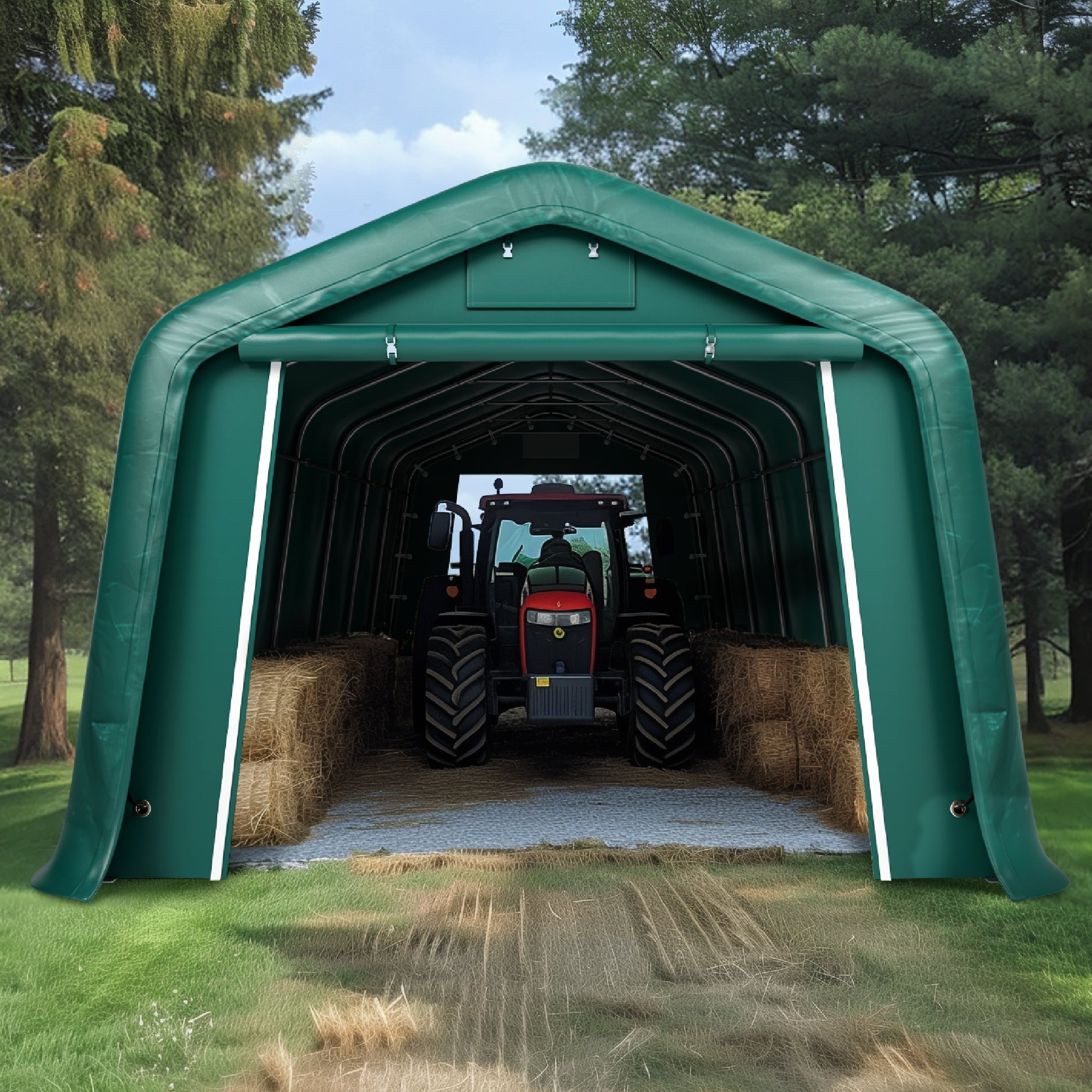Summit Living 11 x 24 x 8.4 FT Green All-Weather Outdoor Portable Storage Shed, Steel Peak Style Canopy Carport, Agricultural Storage Shelter Tent