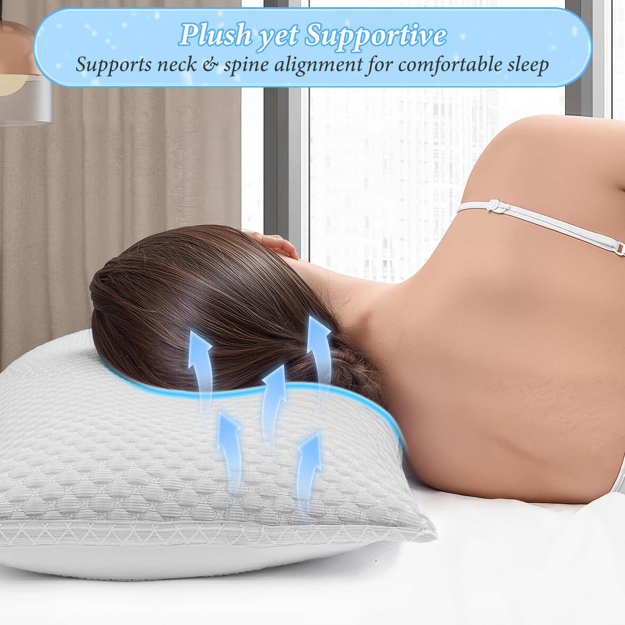Set of 2 Pillows - 900g Breathable Filling, Adjustable Zipper & Machine Washable