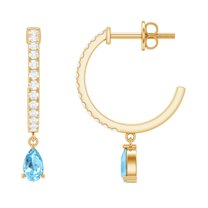 Rosec Jewels 0.75 CT Aquamarine and Diamond Teardrop Earrings, Aquamarine Drop Earrings for Women, March Birthstone Earrings, Diamond Hoop Earrings, 14K Yellow Gold