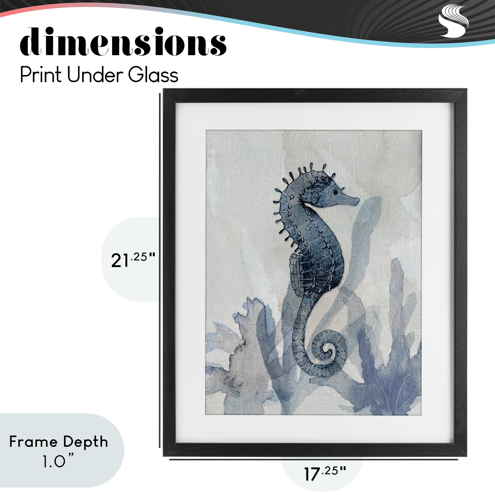 Stupell Industries Seahorse & Seaweed Impressions Black Framed Print Under Glass, design by Susan Jill