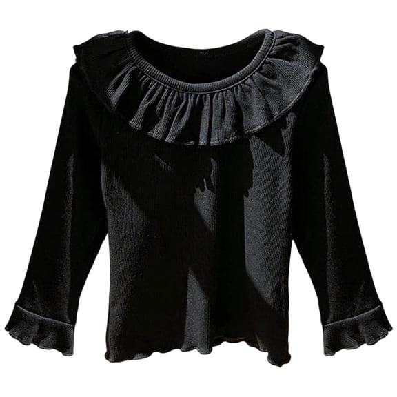 vigerkar Little Girls Ruffle T Shirt Autumn Princess Girl Blouses Comfortable Spring Tops for 3-9Y (Black, 7-8 Years)