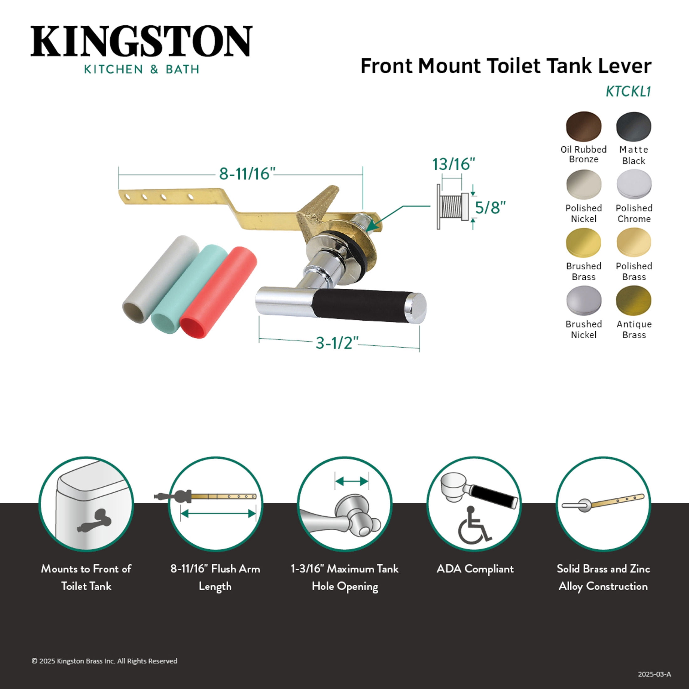 Kingston Brass KTCKL0 Kaiser Front Mount Toilet Tank Lever in Matte Black