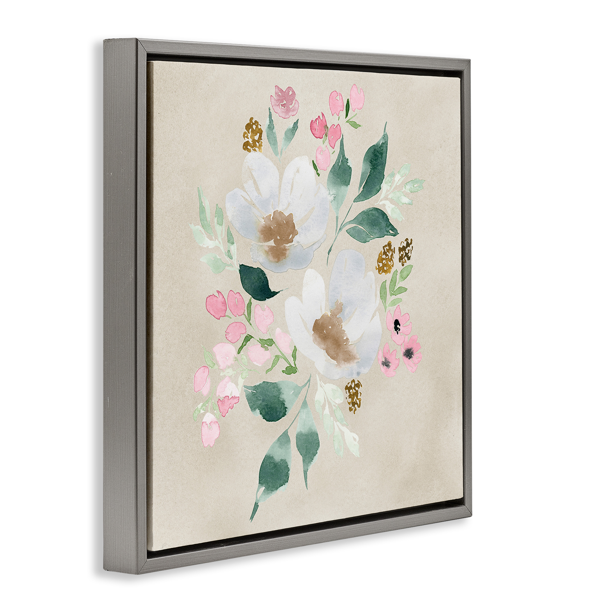 Stupell Industries Neutral Floral Beauty Botanical & Floral Painting Gray Floater Framed Art Print Wall Art, 25 x 25