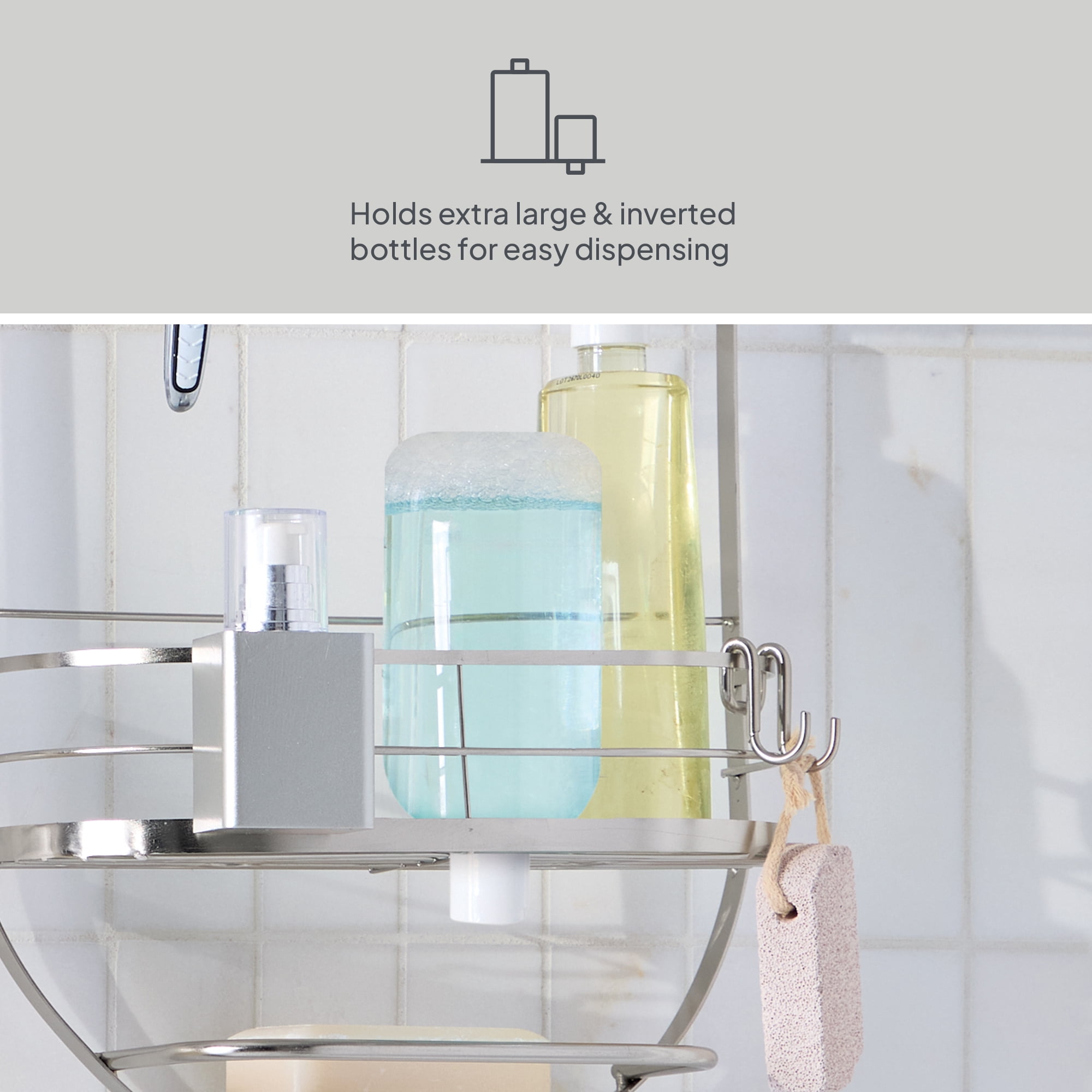 Better Homes & Gardens 2-Shelf Oval Hanging Shower Caddy with Soap Tray, Satin Nickel