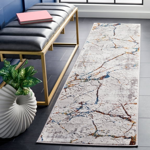 SAFAVIEH Amelia Pemala Abstract Runner Rug, Gray/Blue Gold, 2' x 10'