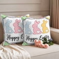 thumbnail image 2 of Outdoor Pillow Covers Pack of 2, Happy Easter Words Pink Blue Yellow Bunnies Waterproof Throw Pillowcase Cushion Cases, Eggs Rabbit Decorative Pillow Cover for Couch Sofa Home Bed Patio, 2 of 9