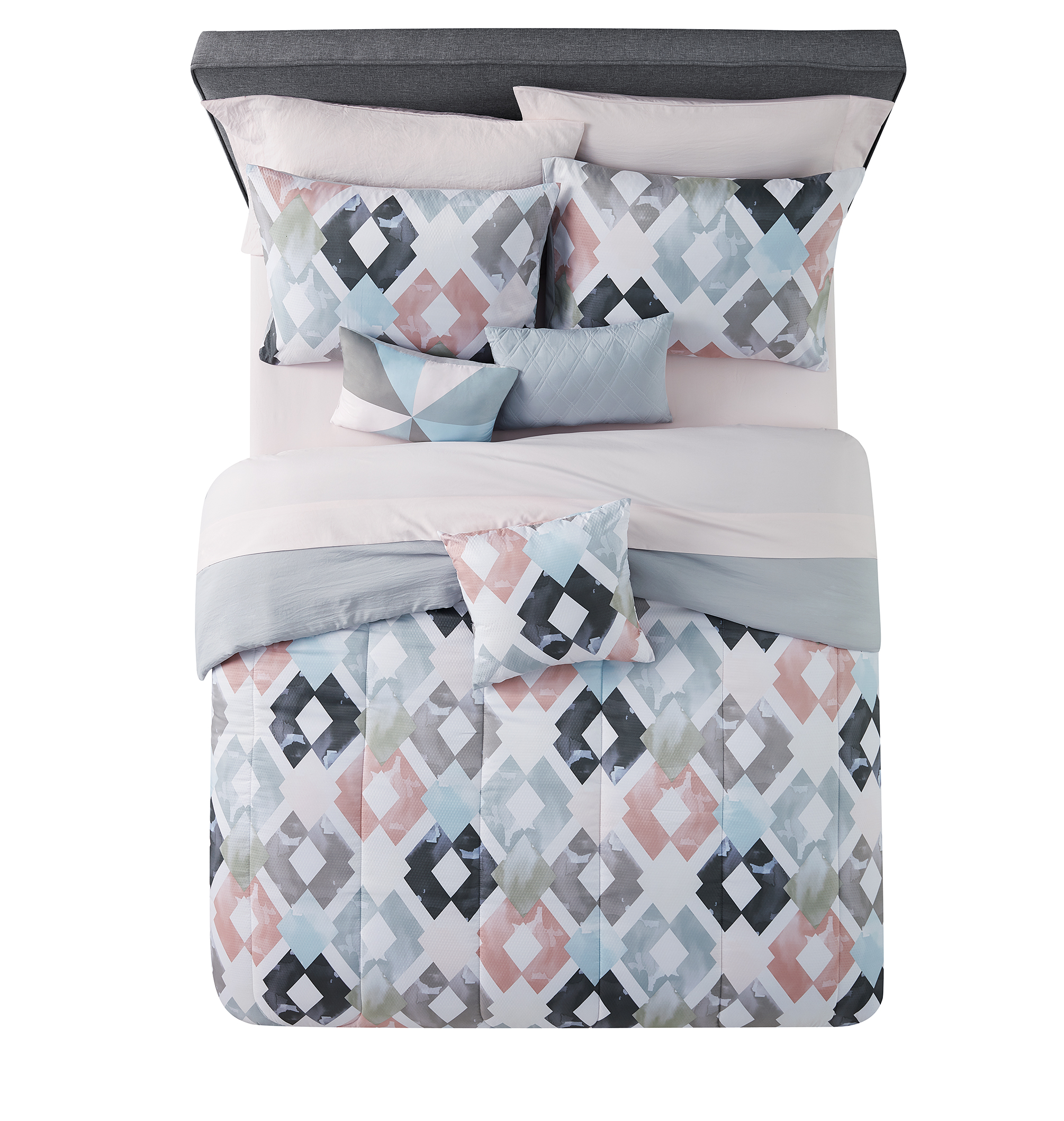 Mainstays Pink and Teal Diamond 10 Piece Bed in a Bag with 3 Dec Pillows, Full - image 5 of 7