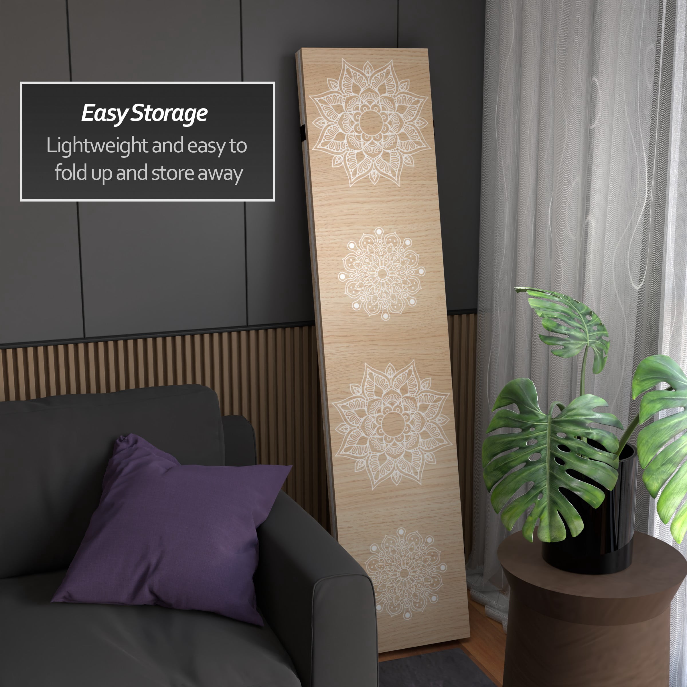Oriental Furniture 6 ft. Tall Mandala on Birch Canvas Room Divider - 3 Panel