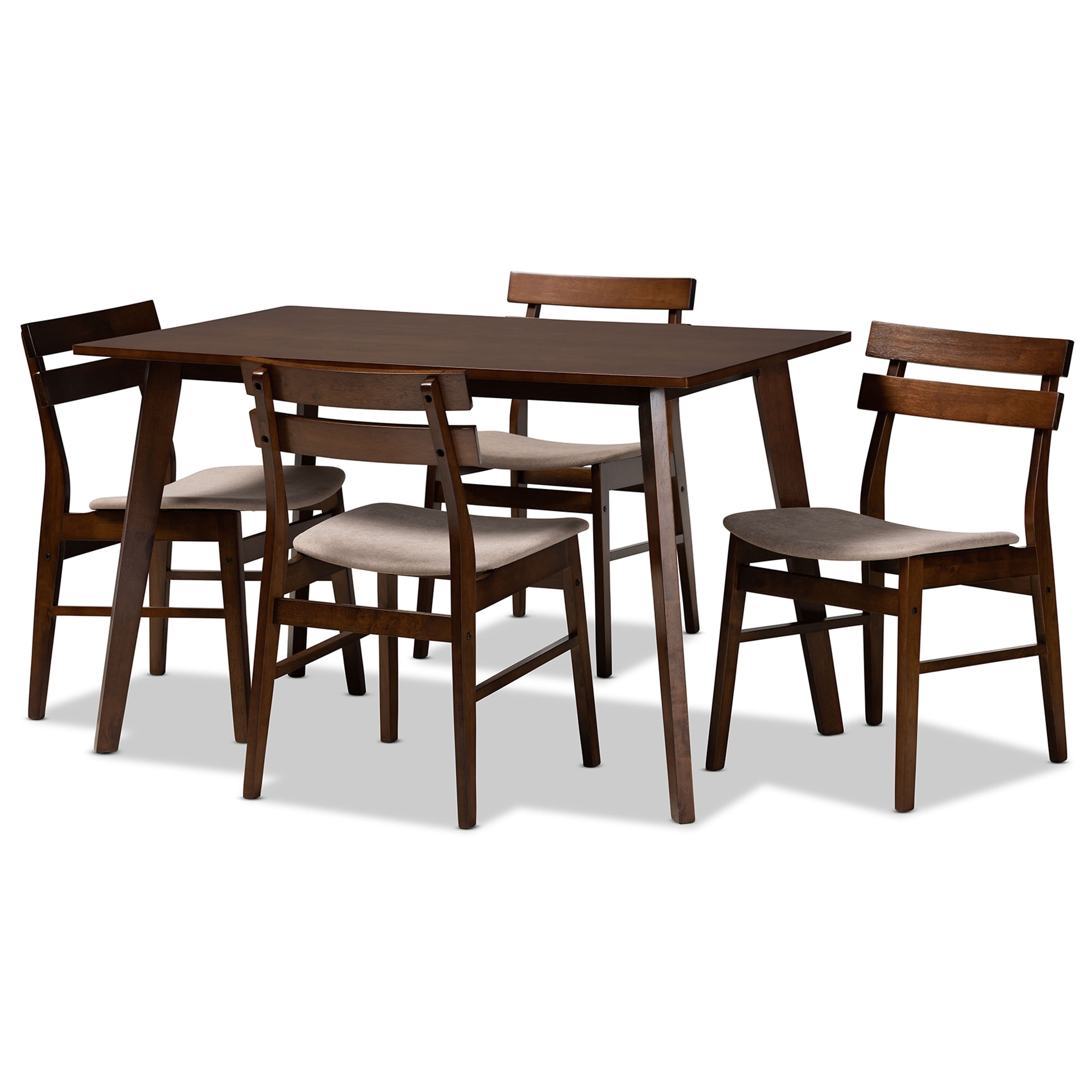 Baxton Studio Eleri 5 Piece Adult Mid-Century Polyester Dining Table with Chair Light Beige