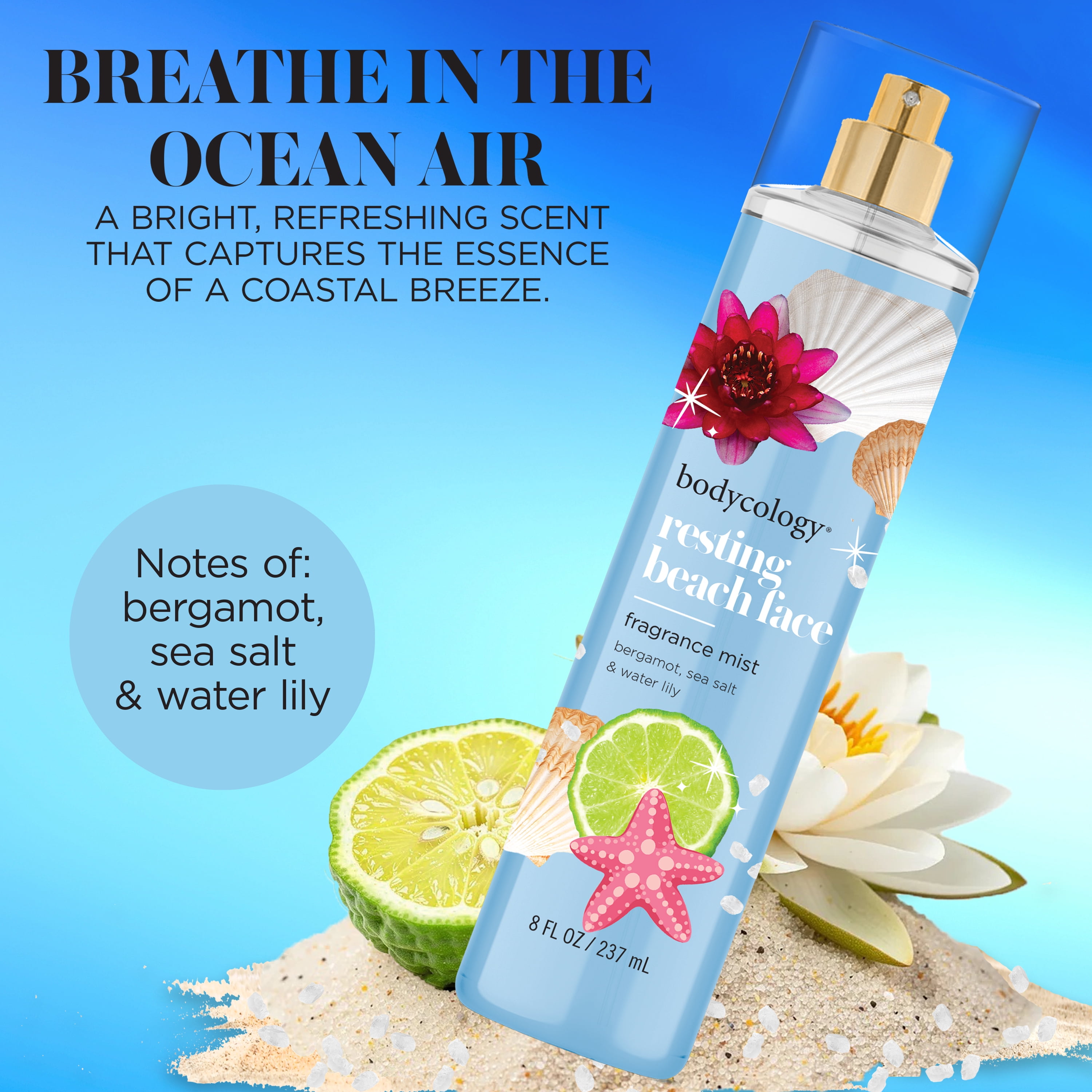 Bodycology Fragrance Body Mist, Resting Beach Face, 8 fl oz