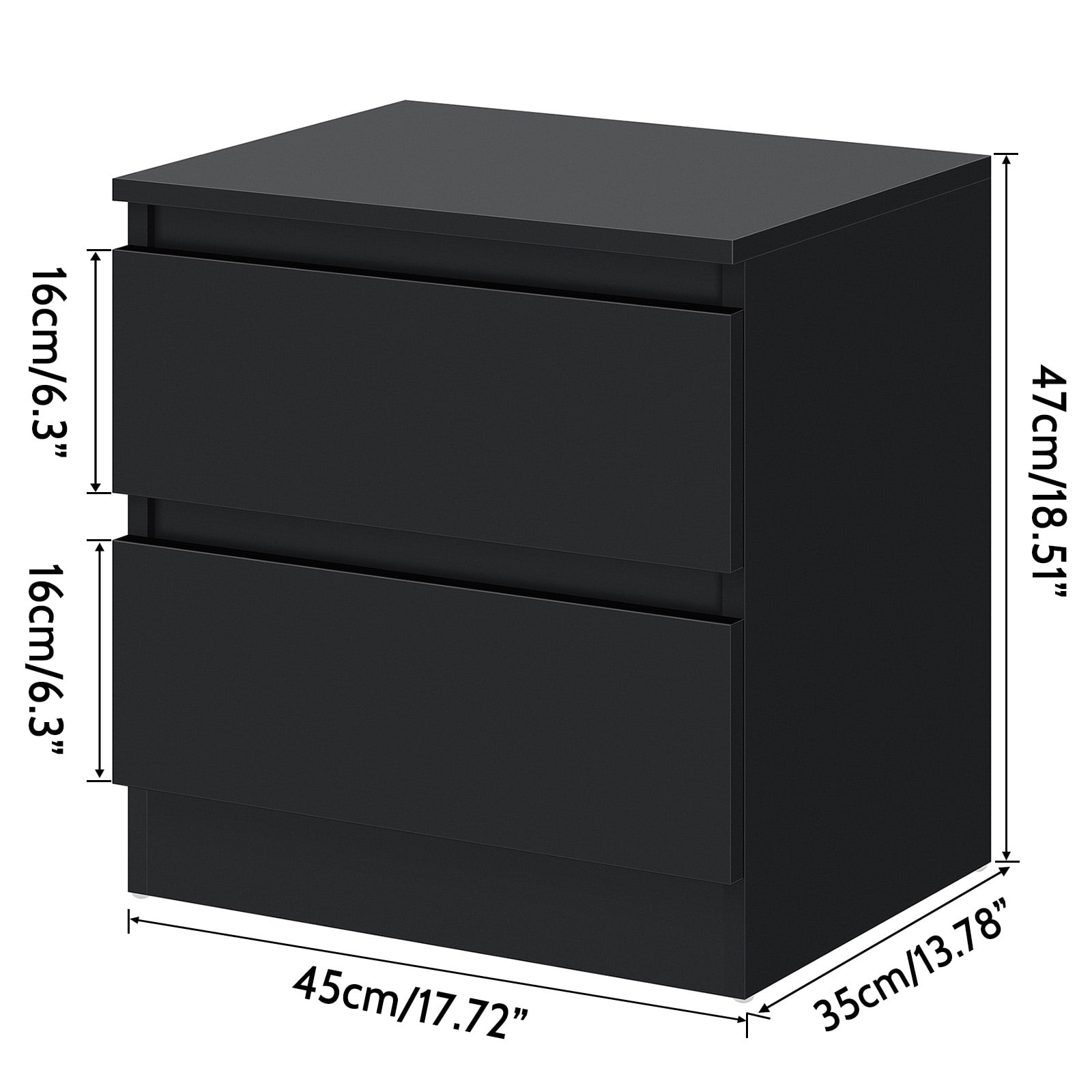 Hommpa 2 Drawers Nightstand for Bedroom, Bedside End Table Organizer, Wooden Black Finish 17.72" x 13.78" x 18.51"