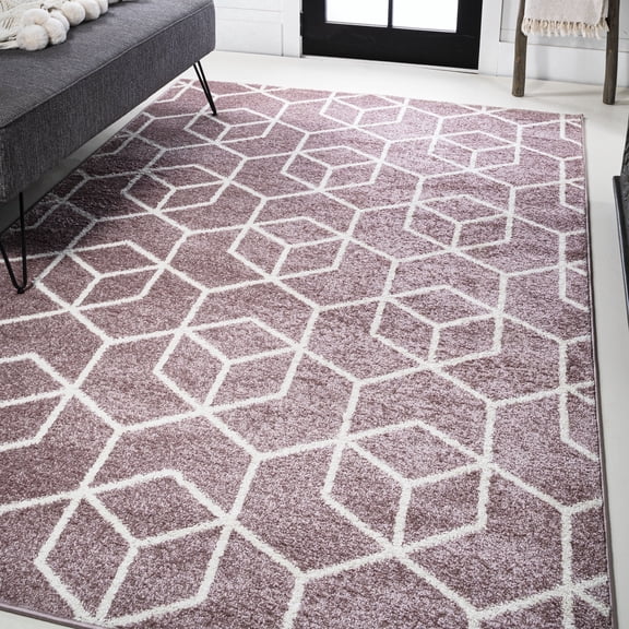 JONATHAN Y SUPERSOFT 8 x 10 Area Rug, Tumbling Blocks Modern Geometric - Rose/White, SEU101B-8