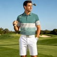 thumbnail image 6 of Havenx Stripes Polo Shirts for Men Short Sleeve 3 Buttons Shirts Collared Fast Dry T-Shirt Athletic Casual Golf Classic Fit Wear,Cyan S, 6 of 6