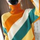 thumbnail image 3 of Suéter de cuello alto para mujer, primavera otoño 2023, prendas de punto, suéteres básicos, suéteres holgados, gruesos, con rayas y contraste de color, prendas de punto suaves, 3 of 5