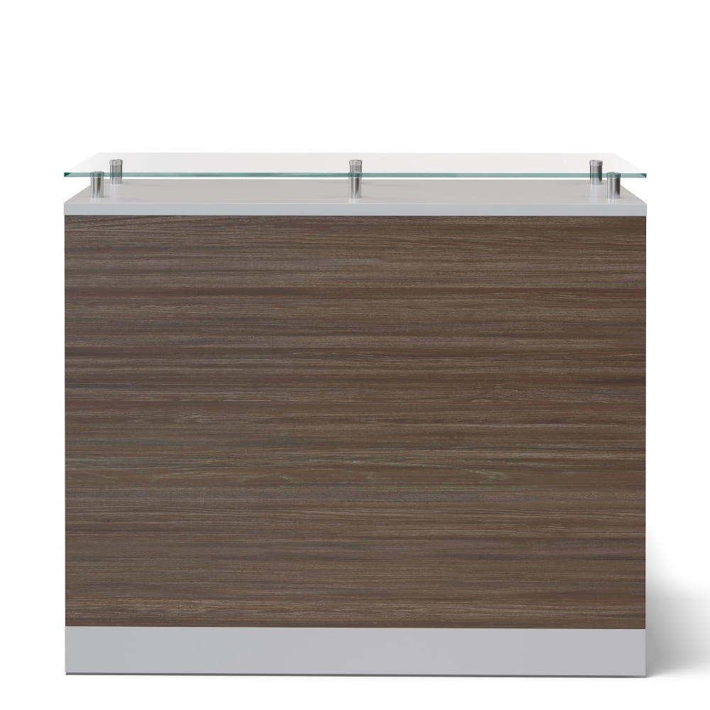 NBF Modern Small Reception Desk Counter Office Lobby Salon Durable Driftwood Laminate Cable Management Desk Compact 48"W x 32"D