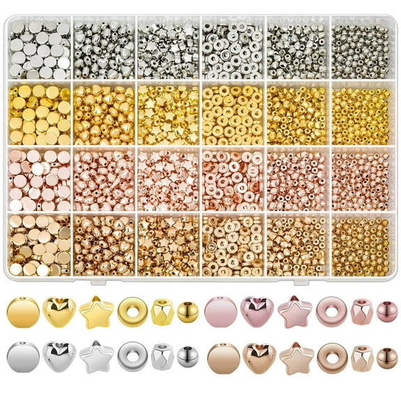 2160 Pcs Spacer Beads Set 6 Shapes Spacer Beads for Jewelry Making (Gold/Silver/ Rose Gold/Kc Gold)