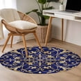 thumbnail image 5 of Baroque Floral Round Living Room Rugs 4 ft, Abstract Floral Retro Rustic Navy Blue Washable Area Rug with Non-Slip Sturdy Edge Binding Round Carpet for Entryway Kitchen Bedroom Bathroom, 5 of 9