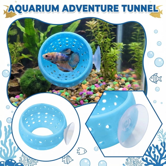 dgysar 3in Aquarium Fish Tank Tunnel with Suction Cup Clear Plastic Hideout Toy for Betta and Small Fish Activity Blue One Size