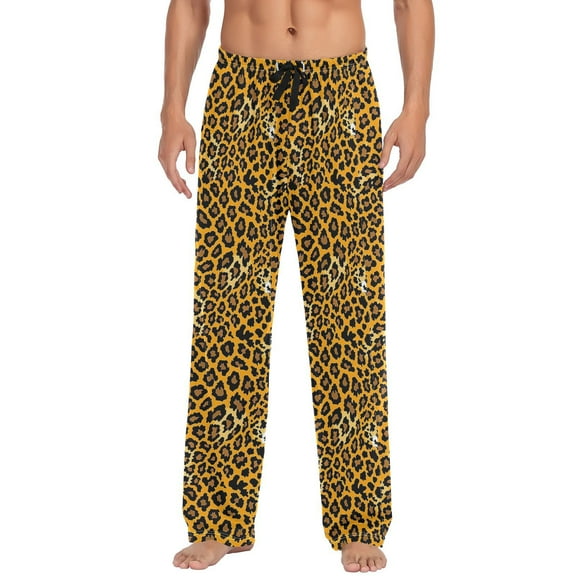 JSTEL Yellow Leopard Print Cheetah Men's Sleepwear Mens Pajama Pants Bottoms with Pockets, S